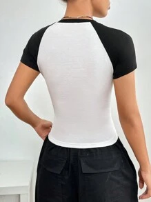 SHEIN EZwear Áo thun nữ Con số Giải trí - trắng - Xem 2