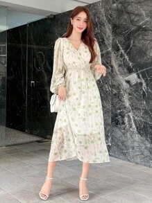 DAZY 印花燈籠袖連衣裙