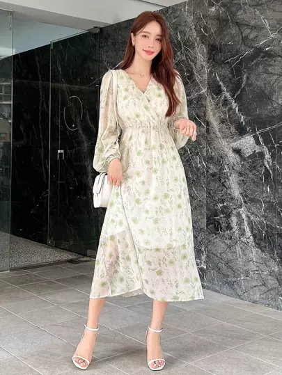 DAZY 印花燈籠袖連衣裙