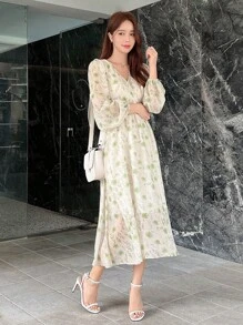 DAZY 印花燈籠袖連衣裙