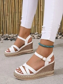 女士厚底沙滩凉鞋，夏季新款时尚休闲凉鞋，2025时尚罗马风格 - 白色 - 查看 1