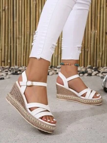 女士厚底沙滩凉鞋，夏季新款时尚休闲凉鞋，2025时尚罗马风格 - 白色 - 查看 4