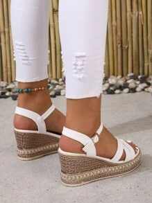 女士厚底沙滩凉鞋，夏季新款时尚休闲凉鞋，2025时尚罗马风格 - 白色 - 查看 5