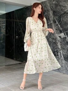 DAZY 印花燈籠袖連衣裙