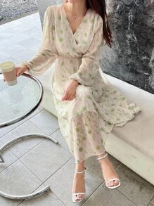 DAZY 印花燈籠袖連衣裙