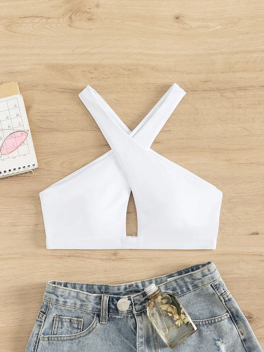 SHEIN Swim 鏤空交叉圍裹比基尼泳裝上衣