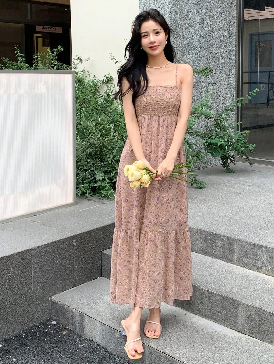 DAZY 碎花荷葉邊吊帶連衣裙 - 彩色 - 查看 1