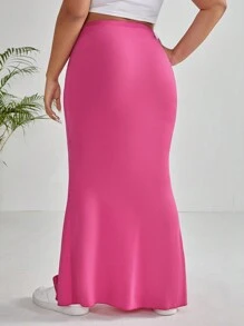 CovetEZ Plus Solid Mermaid Hem Skirt - Hot Pink - View 2