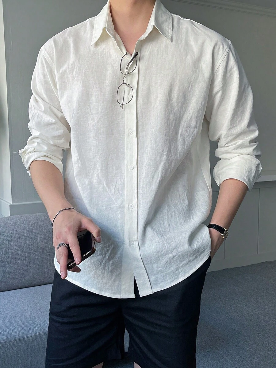 DAZY Men Solid Button Up Shirt - White - View 1