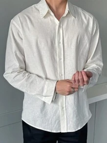 DAZY Men Solid Button Up Shirt - White - View 3