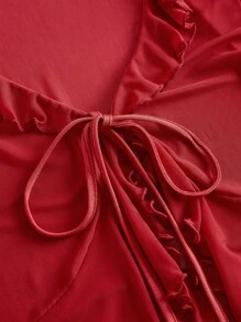 SHEIN ICON Áo nữ Bất đối xứng Xù cắt Thắt nơ trước màu trơn Gợi cảm - Đỏ - Xem 4