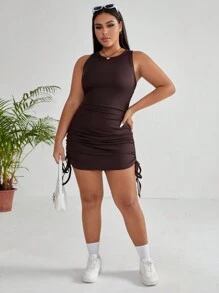 SHEIN EZwear Talla grande Vestido ajustado con cordón lateral - Marrón Chocolate - Ver 5
