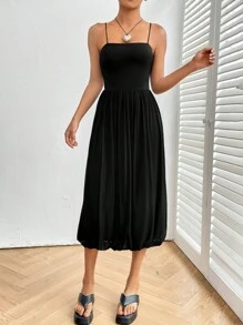 SHEIN EZwear Đầm màu trơn Giải trí - Màu xám đen - Xem 5