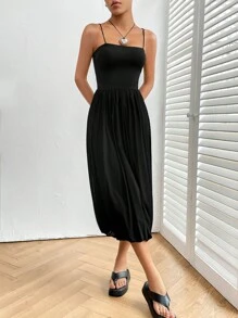 SHEIN EZwear Đầm màu trơn Giải trí - Màu xám đen - Xem 3