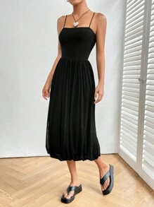 SHEIN EZwear Đầm màu trơn Giải trí - Màu xám đen - Xem 4