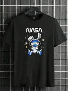 Manfinity 男士棉卡通和字母圖案T恤 - 黑色 - 查看 2