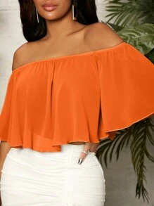 SHEIN SXY Blusa de hombros descubiertos unicolor - Naranja - Ver 1