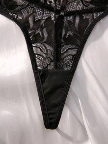 Floral Lace Halter Lingerie Set - Black - View 10