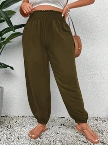 Hơn Nếp gấp cao eo Quần Chạy bộ - Màu xanh Ô liu - Xem 3