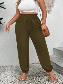 Hơn Nếp gấp cao eo Quần Chạy bộ - Màu xanh Ô liu - Xem 4