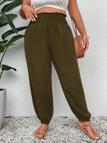 Hơn Nếp gấp cao eo Quần Chạy bộ - Màu xanh Ô liu - Xem 6