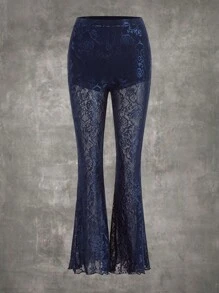 ROMWE PUNK Quần nữ màu trơn Thanh lịch - Màu xanh hải quân - Xem 1