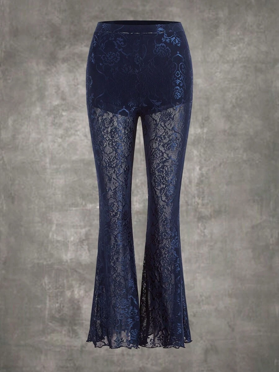 ROMWE PUNK Quần nữ màu trơn Thanh lịch - Màu xanh hải quân - Xem 1