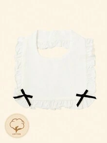 Cozy Pixies Baby Bow Decor Ruffle Trim Vải Yếm - trắng - Xem 2