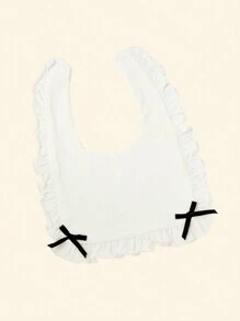 Cozy Pixies Baby Bow Decor Ruffle Trim Vải Yếm - trắng - Xem 9