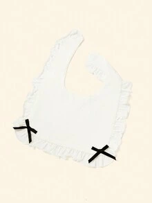 Cozy Pixies Baby Bow Decor Ruffle Trim Vải Yếm - trắng - Xem 4