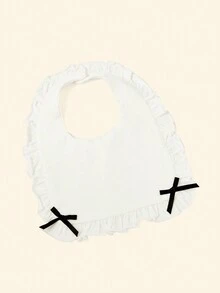 Cozy Pixies Baby Bow Decor Ruffle Trim Vải Yếm - trắng - Xem 5