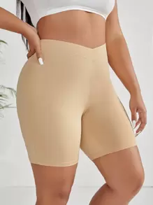 SHEIN EZwear Quần lót kích thước lớn màu trơn Giải trí - Màu Khaki - Xem 1