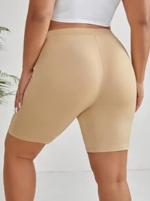 SHEIN EZwear Quần lót kích thước lớn màu trơn Giải trí - Màu Khaki - Xem 2