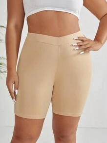 SHEIN EZwear Quần lót kích thước lớn màu trơn Giải trí - Màu Khaki - Xem 3