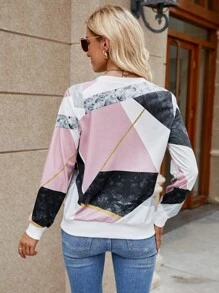 SHEIN LUNE 色塊拼接圖案落肩袖運動衫 - 彩色 - 查看 2