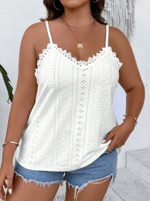 EMERY ROSE Plus Eyelet Embroidery Guipure Lace Trim Cami Top