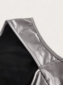 SHEIN ICON Solid Crop PU Tank Top - Silver - View 3