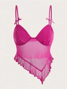 SHEIN ICON Áo khoác và áo lót dành cho xe tăng nữ Bất đối xứng Nơ Bướm màu trơn Giải trí - Màu Hồng Tươi - Xem 1