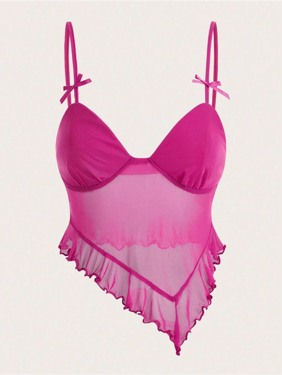 SHEIN ICON Áo khoác và áo lót dành cho xe tăng nữ Bất đối xứng Nơ Bướm màu trơn Giải trí - Màu Hồng Tươi - Xem 1