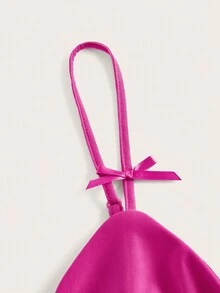 SHEIN ICON Áo khoác và áo lót dành cho xe tăng nữ Bất đối xứng Nơ Bướm màu trơn Giải trí - Màu Hồng Tươi - Xem 4