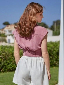 SHEIN Frenchy Solid Button Front Shirt - Dusty Pink - View 2
