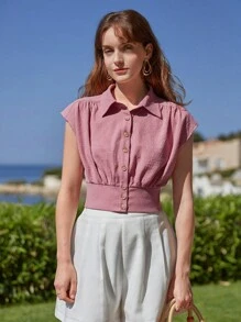 SHEIN Frenchy Solid Button Front Shirt - Dusty Pink - View 3