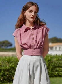 SHEIN Frenchy Solid Button Front Shirt - Dusty Pink - View 5