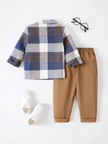 SHEIN Chàng trai trẻ In kẻ sọc Áo sơ mi & Quần - Nhiều màu - Xem 2