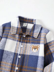 SHEIN Chàng trai trẻ In kẻ sọc Áo sơ mi & Quần - Nhiều màu - Xem 6