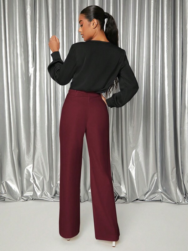 SHEIN Privé Solid Fold Pleated Pants SHEIN USA