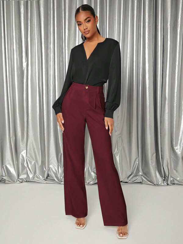 SHEIN Privé Solid Fold Pleated Pants SHEIN USA