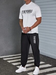 Manfinity LEGND Bộ hai mảnh Nam Dây kéo Túi Lá thư Giải trí - Đen và trắng - Xem 1