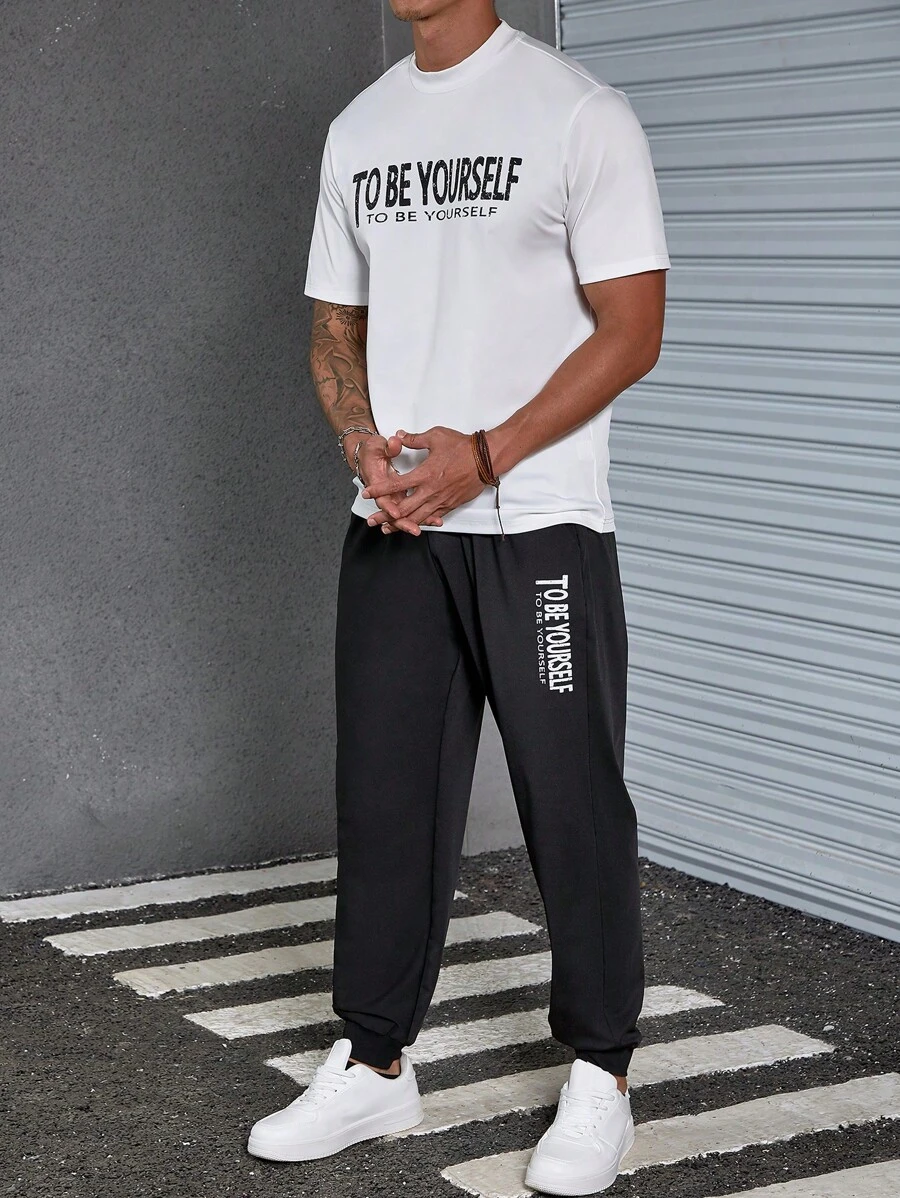 Manfinity LEGND Bộ hai mảnh Nam Dây kéo Túi Lá thư Giải trí - Đen và trắng - Xem 1