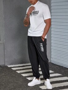 Manfinity LEGND Bộ hai mảnh Nam Dây kéo Túi Lá thư Giải trí - Đen và trắng - Xem 3